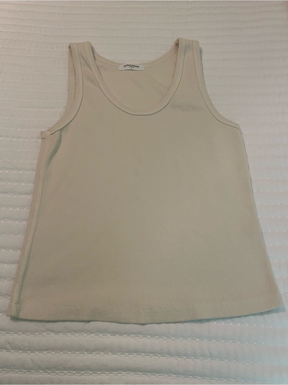 perfectwhitetee Cream Ribbed Scoop Tank blonde long tank